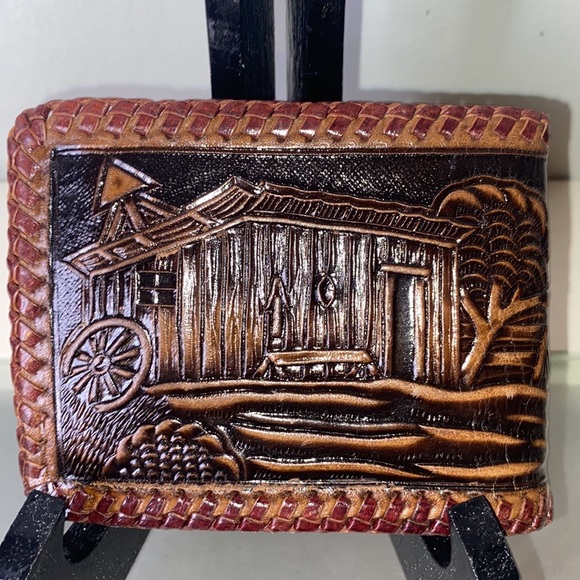 Vintage Tooled Leather Horse & Barn Country Western Wallet Billfold - Picture 6 of 16